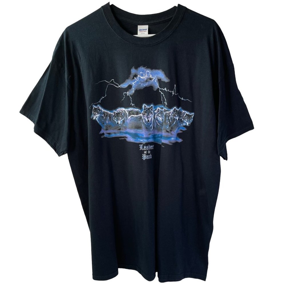 T Shirt Wolf Pack Lightening Storm Adult Unisex XL Black
